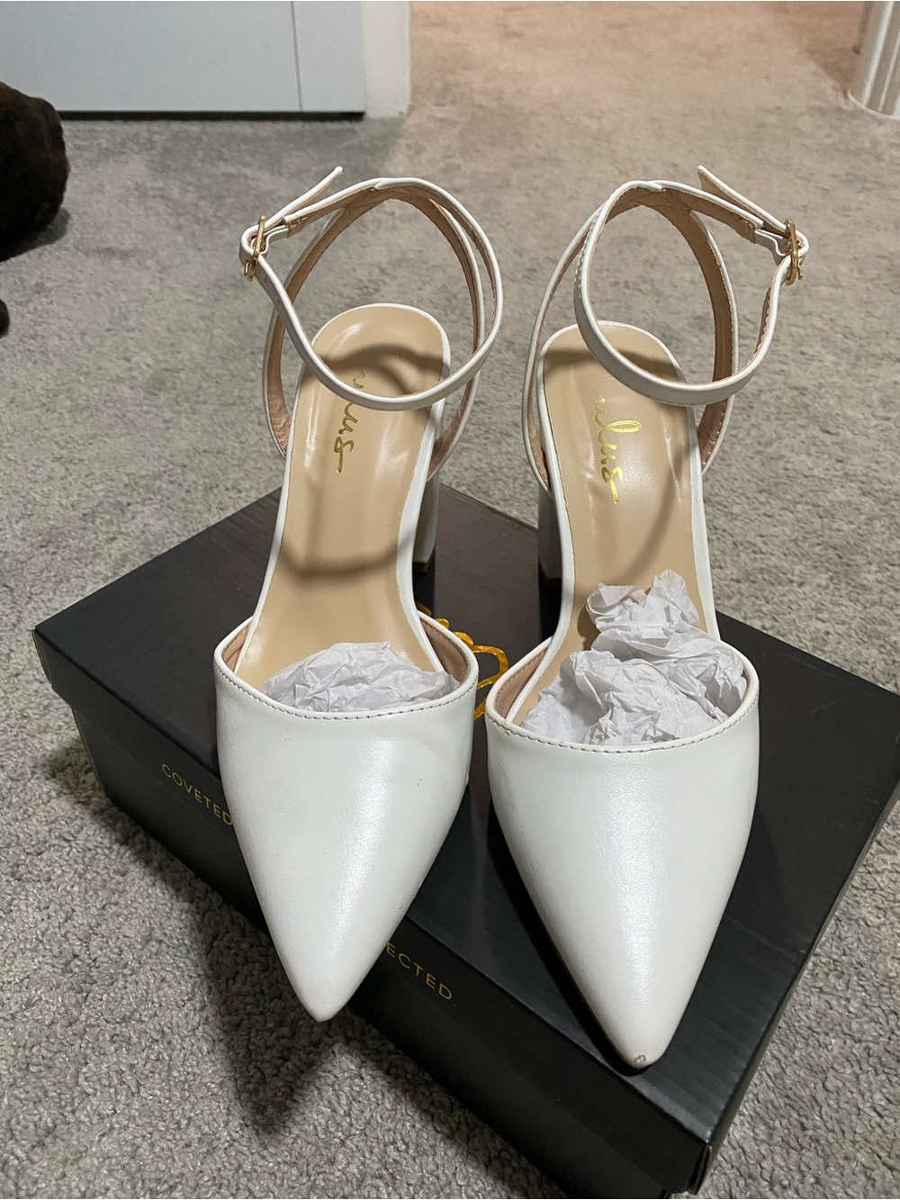 Lulu's Embley White Pointed-Toe Ankle Strap Pumps Pointed-Toe Ankle-Strap Heels